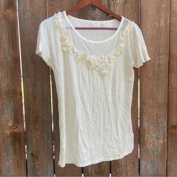 ERIN FETHERSTON Women’s Cream Circle Applique Ruffle Sleeve Dressy Shirt Small - Picture 1 of 10